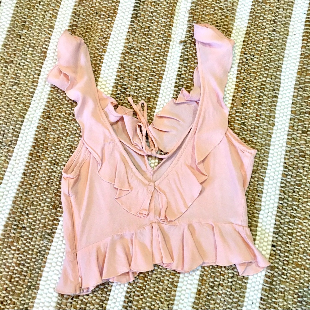 Blush pink crop cami tank top blouse crop top camisole small summer ruff…